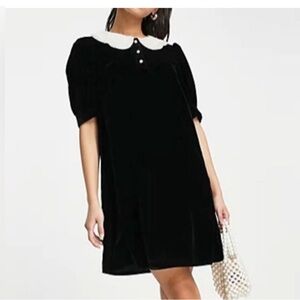 & Other Stories Velvet Mini Dress with Pearl Scalloped Collar Black Size 0